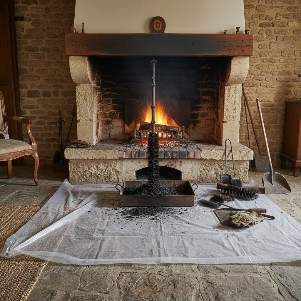 Ramonage de cheminée ouverte avec hérisson professionnel à Nanteuil-en-Vallee